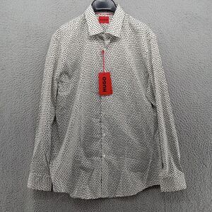 Hugo Boss Shirt‎ Mens 16.5 34 Sleeves White Green Dot Geometric Abstract Print